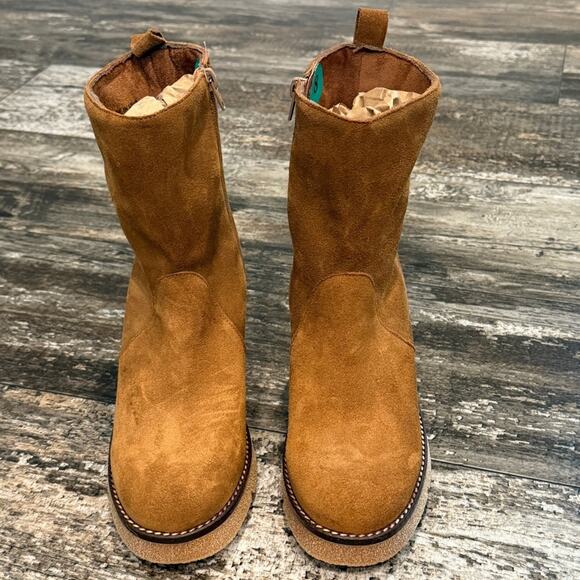 BERTUCHI Made in Spain Wedge Suede Boots Tan Side Zipper Womens Size 8‎ Boho NWT - Picture 3 of 15